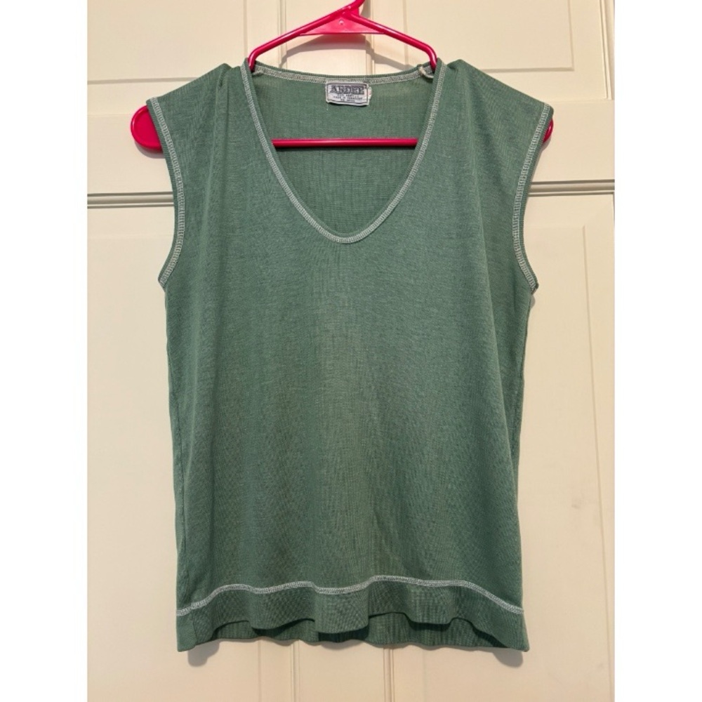 Ardee women’s sleeveless green blouse top shirt summer neutral party vintage